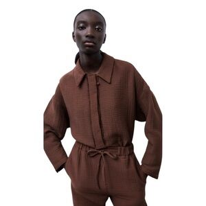 Zara Brown Quilted Shirt Size M